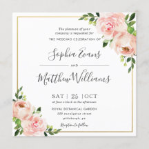 Chique Blush Roze Bloemen Groen Goud Bruiloft