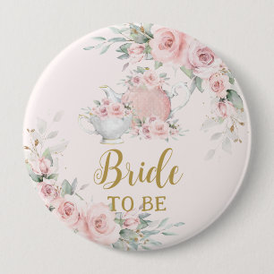 Chique Blush Roze Bloemen High Tea Party bruid om  Ronde Button 4,0 Cm