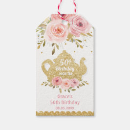 Chique Blush Roze Bloemen High Tea Party Verjaarda Cadeaulabel