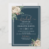 Chique Blush Roze Bloemen & Navy Vrijgezellenfeest Kaart (Voorkant)