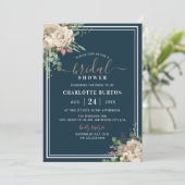 Chique Blush Roze Bloemen & Navy Vrijgezellenfeest Kaart (Staand voorkant)