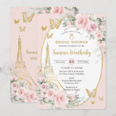 Chique Blush Roze Bloemen Paris Eiffel Vrijgezelle Kaart (Voorkant / Achterkant)