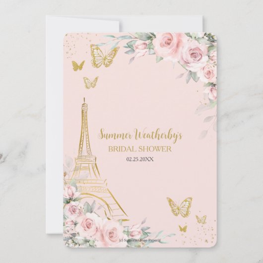 Chique Blush Roze Bloemen Paris Eiffel Vrijgezelle Kaart (Achterkant)