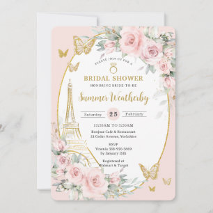 Chique Blush Roze Bloemen Paris Eiffel Vrijgezelle Kaart