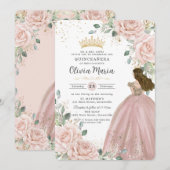 Chique Blush Roze Bloemen Prinses Jurk Quinceañera Kaart (Voorkant / Achterkant)