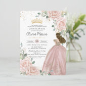 Chique Blush Roze Bloemen Prinses Jurk Quinceañera Kaart (Staand voorkant)