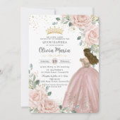 Chique Blush Roze Bloemen Prinses Jurk Quinceañera Kaart (Voorkant)
