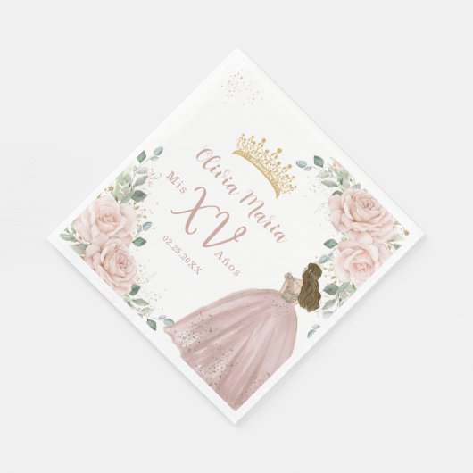 Chique Blush Roze Bloemen Prinses Jurk Quinceañera Servet (Hoek)