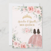 Chique Blush Roze Bloemen Roos Gouden Twins Quince Kaart (Achterkant)