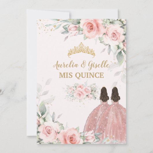 Chique Blush Roze Bloemen Roos Gouden Twins Quince Kaart (Achterkant)