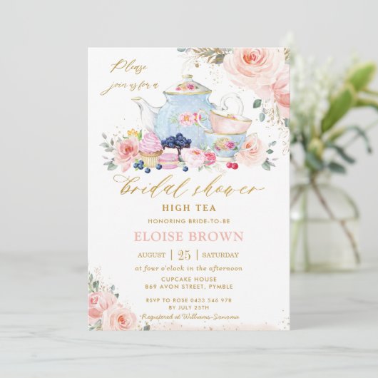 Chique Blush Roze Bloemen Tea Party Vrijgezellenfe Kaart (Staand voorkant)
