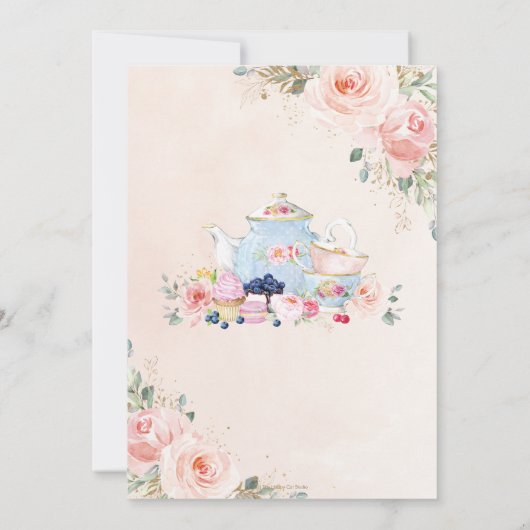 Chique Blush Roze Bloemen Tea Party Vrijgezellenfe Kaart (Achterkant)