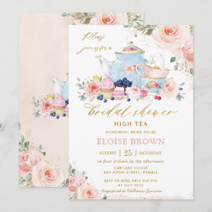 Chique Blush Roze Bloemen Tea Party Vrijgezellenfe Kaart