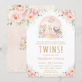Chique Blush Roze Bloemen Woodland Twins Baby show Kaart