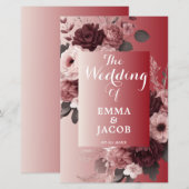 Chique Blush Roze Bourgondië Floral bruiloft progr (Voorkant / Achterkant)