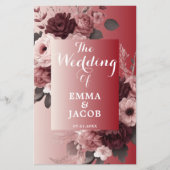 Chique Blush Roze Bourgondië Floral bruiloft progr (Voorkant)