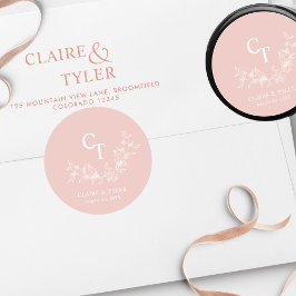 Chique Blush Roze Bruiloft Envelop Seal / Favor Ronde Sticker