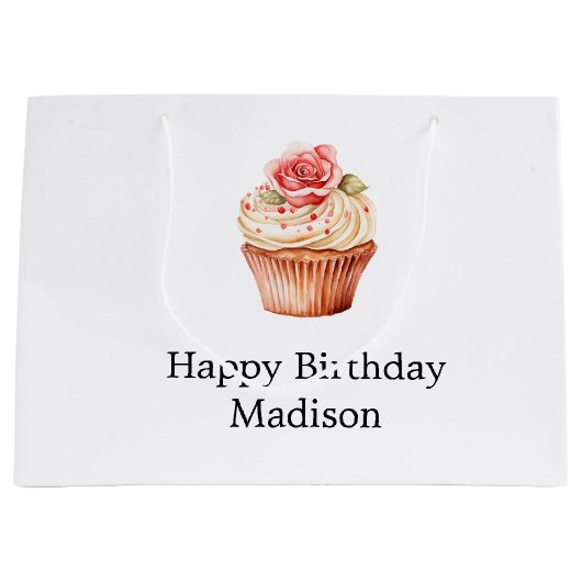 Chique Blush Roze Cupcake Verjaardag Groot Cadeauzakje (Voorkant)