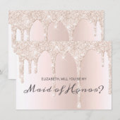 Chique Blush Roze Dripping Glitter Maid of Honor Kaart (Voorkant / Achterkant)