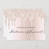 Chique Blush Roze Dripping Glitter Matron of Honor Kaart (Voorkant / Achterkant)
