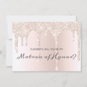 Chique Blush Roze Dripping Glitter Matron of Honor Kaart (Voorkant)