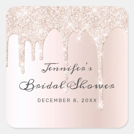 Chique Blush Roze Dripping Glitter Vrijgezellenfee Vierkante Sticker (Voorkant)