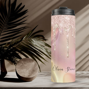 Chique blush roze eenhoorn druipende glitters mono thermosbeker