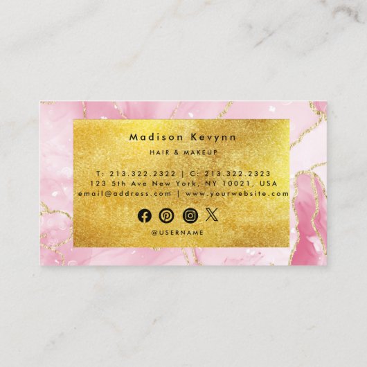 Chique blush roze en faux gouden folie visitekaartje (Achterkant)