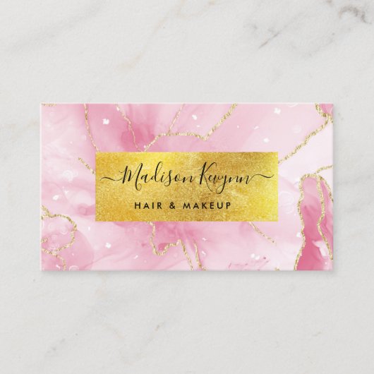 Chique blush roze en faux gouden folie visitekaartje (Voorkant)