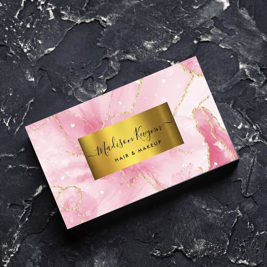 Chique blush roze en faux gouden folie visitekaartje