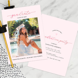 Chique Blush Roze Foto Afstudeerfeest Uitnodiging