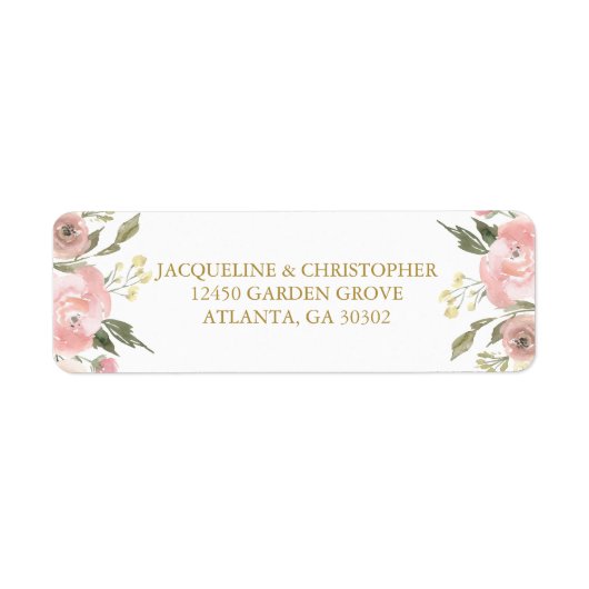 Chique Blush Roze Goud Bloemen Bruiloft Retouradre Etiket (Voorkant)