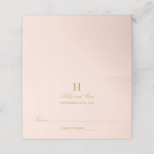 Chique Blush Roze & Gouden Bruiloft Plaatskaartje (Buitenkant ongevouwen)