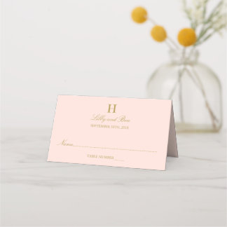 Chique Blush Roze & Gouden Bruiloft Plaatskaartje