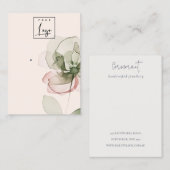 Chique Blush Roze Groene Bloem Logo Oorbel Display Visitekaartje (Voorkant / Achterkant)