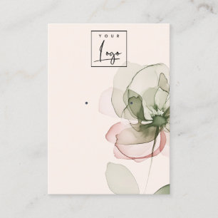 Chique Blush Roze Groene Bloem Logo Oorbel Display Visitekaartje