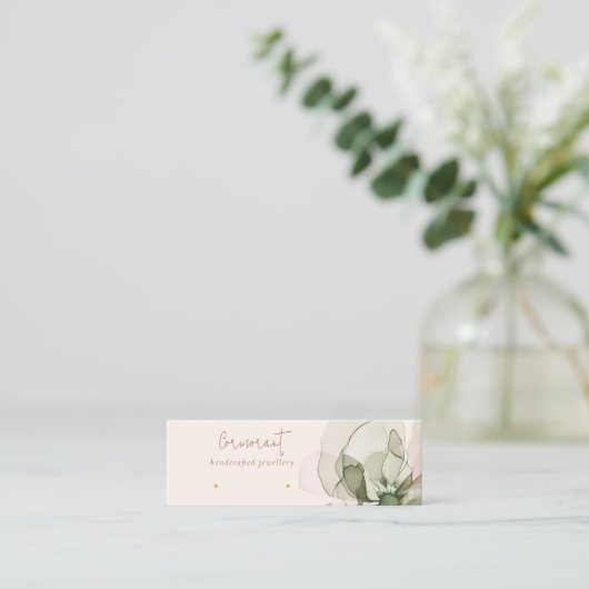 Chique Blush Roze Groene Bloem Stud Oorbel Display Mini Visitekaartje (Staand voorkant)