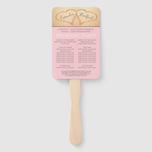 Chique Blush Roze Harten Zand Strand Bruiloft Prog Handwaaier (Achterkant)