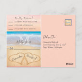 Chique Blush Roze Harten Zand Strand Bruiloft RSVP Briefkaart (Achterkant)