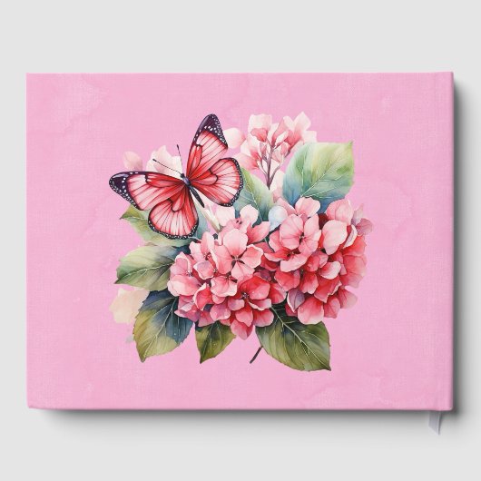 Chique Blush Roze Hydrangea Vlinder Bruiloft Gastenboek (Achterkant)
