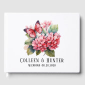 Chique Blush Roze Hydrangea Vlinder Bruiloft Gastenboek (Voorkant)