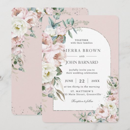 Chique Blush Roze Ivoor Pioenen Bloemenboog Bruilo Kaart (Voorkant / Achterkant)