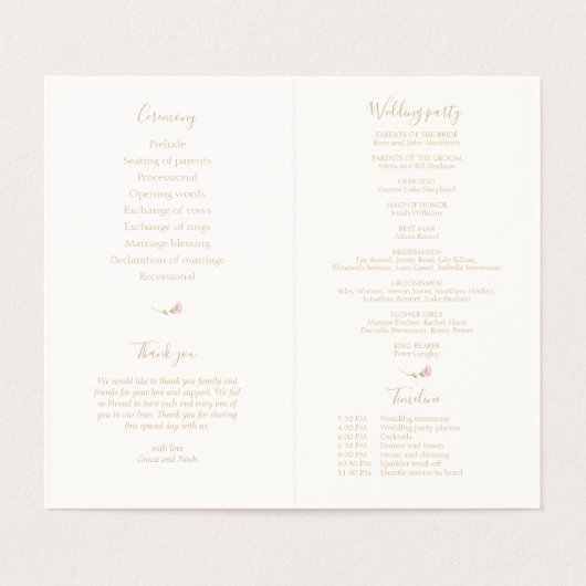 Chique Blush Roze Ivoor Vouwkaart Huwelijksprogram Kaart (Binnenkant ongevouwen)