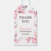 Chique Blush Roze Kersenbloesem Botanische Verjaar Cadeaulabel (Voorkant)