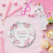 Chique Blush Roze Kersenbloesem Botanische Verjaar Papieren Bordje (Feest)