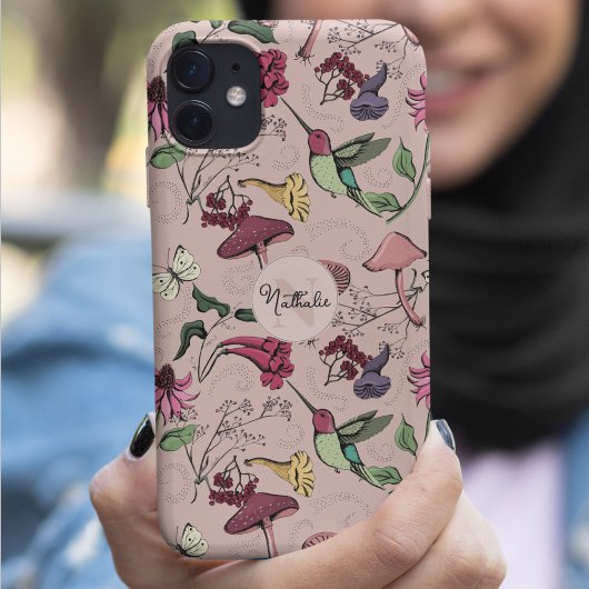 Chique Blush Roze Kolibrie Tuin Monogram Case-Mate iPhone Case