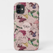 Chique Blush Roze Kolibrie Tuin Monogram Case-Mate iPhone Case (Achterkant)
