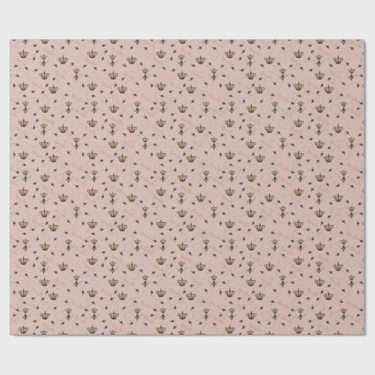 Chique Blush Roze Koningin Bee & Gouden Kroon Cadeaupapier (Vlak)