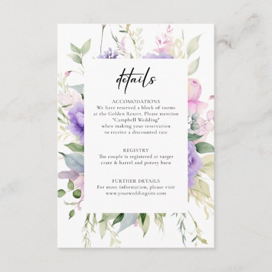 Chique Blush Roze Lavendel Pioenrozen DETAILS Brui Informatiekaartje (Voorkant)