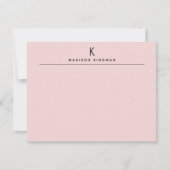 Chique Blush Roze Modern Monogram Initiaal Naam Notitiekaartje (Voorkant)